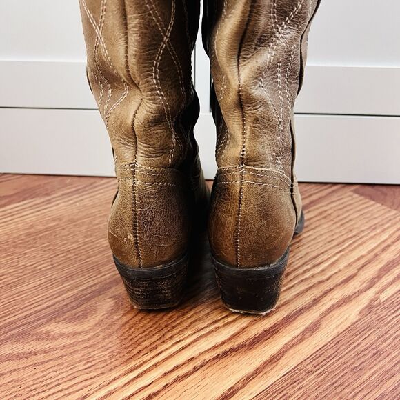 Nurture Brown Marbled Leather Pull on Country Western Cowgirl Boots Boho Size 6M - Picture 6 of 9